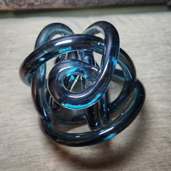 Blue Glass Abstract Art Knot Twisted Figurine Large 5.5x5in Gorgeous Orbit Heavy - Picture 2 of 8